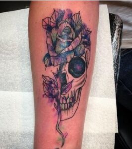 galaxy flower skull tattoo