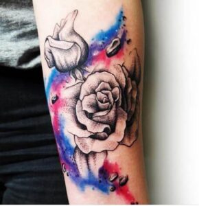 galaxy hand rose tattoo