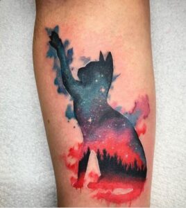 galaxy red cat tattoo