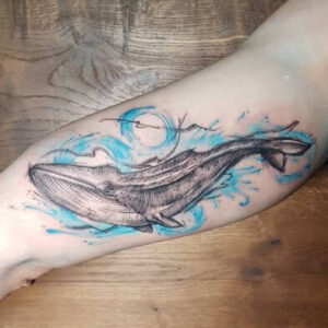 whale water color tattoo