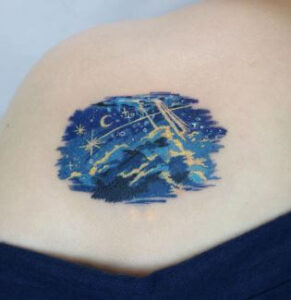 colorful night sky tattoo 2
