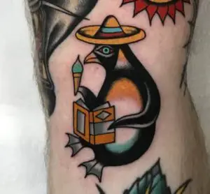 American Traditional Penguin Tattoo
