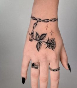 Black Chained Rose on The Wrist