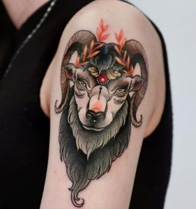 Colorful Goat Head Tattoo