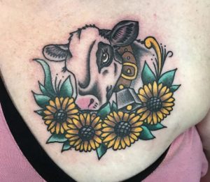 Cow And Sunflower Tattoo