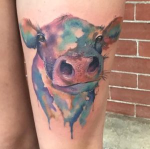 Watercolor Cow Tattoo