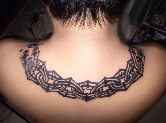 Black Inked Chain Around the Neck Tattoo