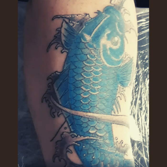 Blue Ink Koi Fish Tattoo