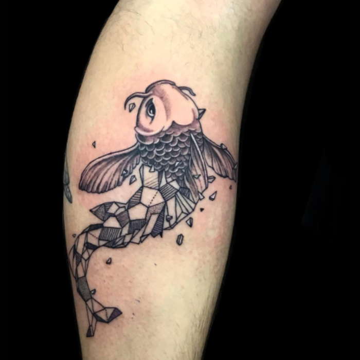 Dimensional koi fish tattoo