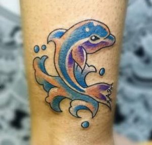 Dolphin tattoo with Colorful Dot Works
