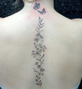Flower & Butterfly Spine Tattoo