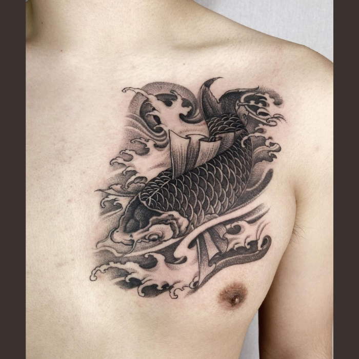 Koi fish tattoo chest 