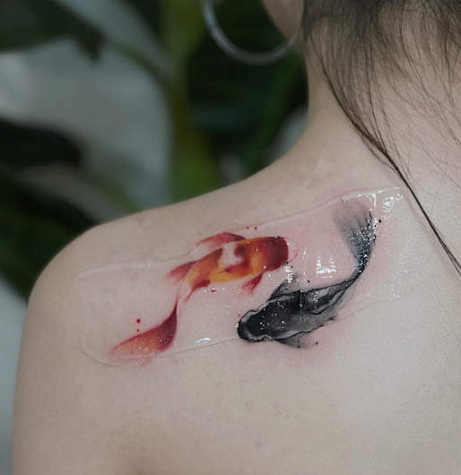 Koi fish tattoo on shoulder2