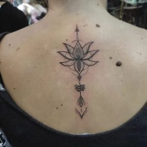 Mandala & Lotus Flower Spine Tattoo