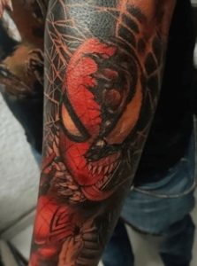 Healed picture of a Venom vs Spiderman tattoo I made I love tattooing  anything comic book related Always fun times  rMarvel