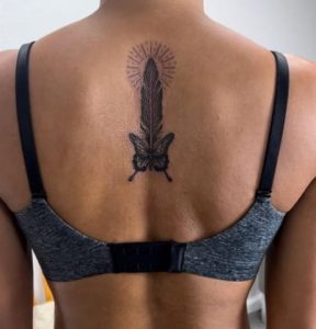 Spine Butterfly & Sun Tattoo