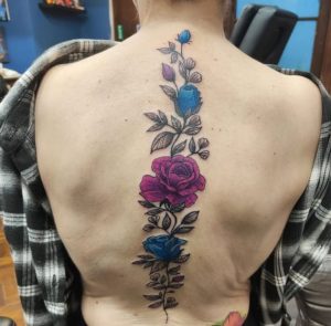 Spine Colorful Floral Tattoo