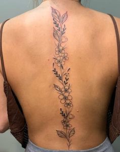 Spine Dainty Flower Tattoo