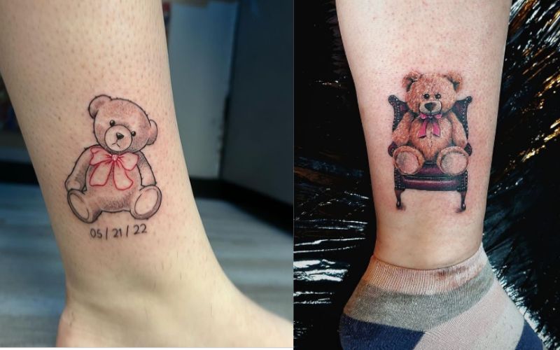 Teddy Bear Leg Tattoo