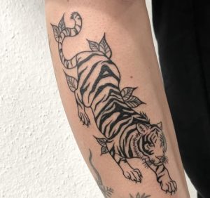 Black & White Ink Japanese Tiger Tattoo