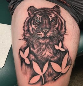 Black and Gray Ink Tiger Tattoo