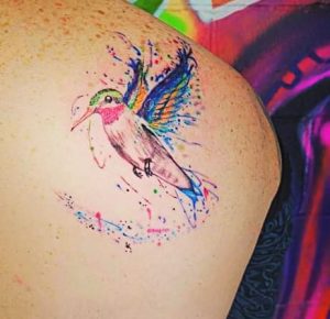 Hummingbird Colorful Shoulder Tattoo