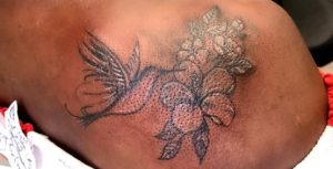 Hummingbird & Hibiscus Knee Tattoo