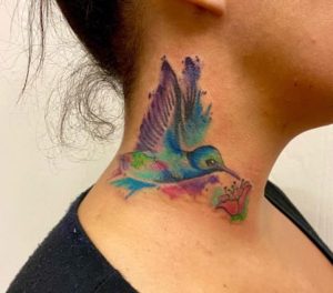Hummingbird Neck Tattoo