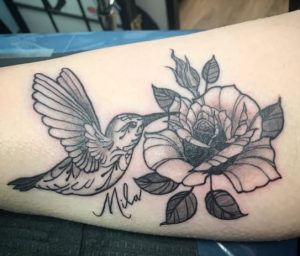 Hummingbird Rose Tattoo with Names