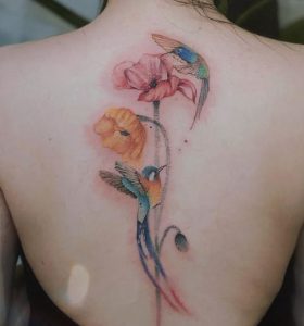 Hummingbird Tattoo With Poppy Flower