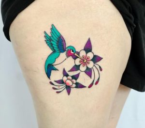 Hummingbird Thigh Tattoo