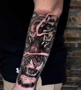 Japanese Forearm Tiger Face Tattoo