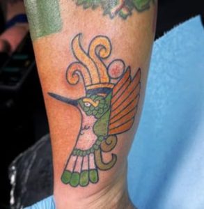 Lower Arm Colorful Hummingbird Tattoo