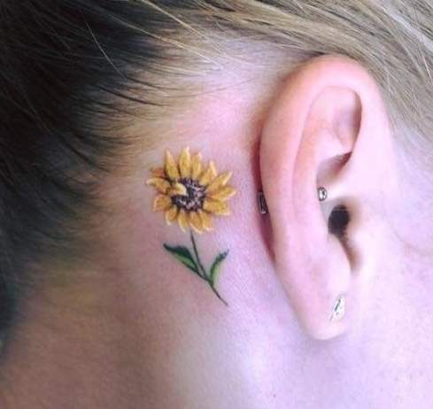 Sunflower Behind the Ear Tattoo