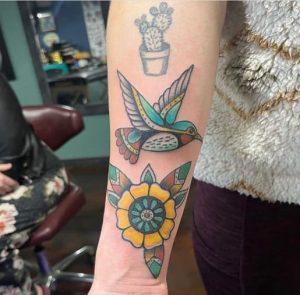 Sunflower & Hummingbird Tattoo