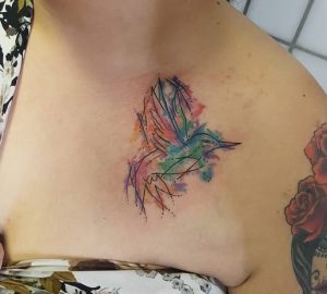 Watercolor Hummingbird Shoulder Tattoo