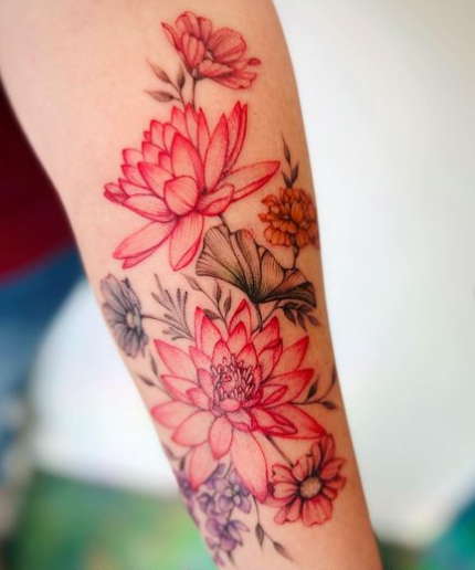 Larkspur and water lily tattoo