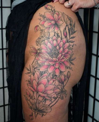 Pink water lily tattoo