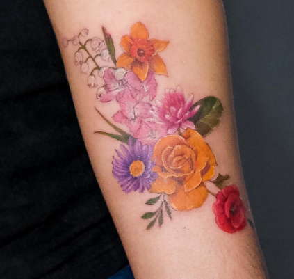 Rose and water lily tattoo