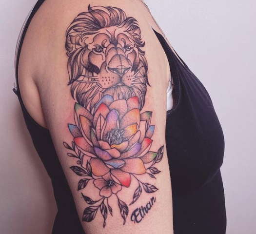 Water lily and lion tattoo
