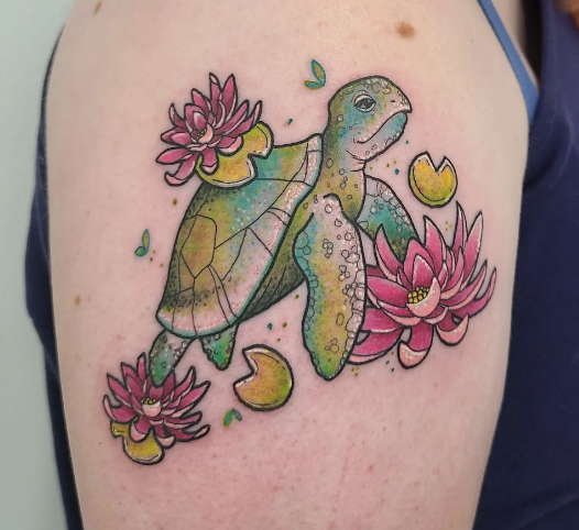 Water lily and turtle tattoo