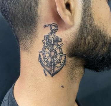 anchor neck tattoos for men
