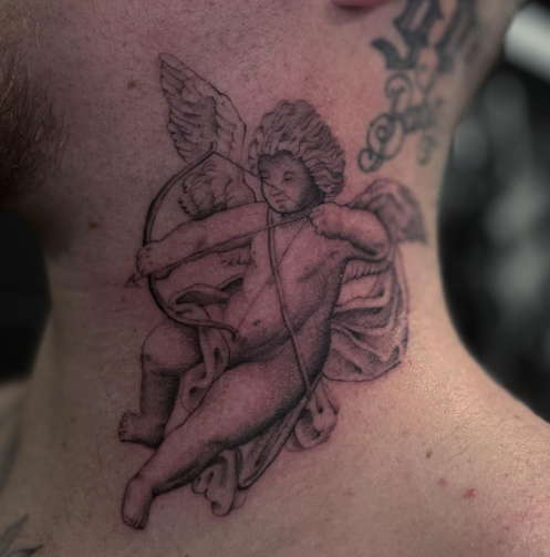 angel neck tattoos for men