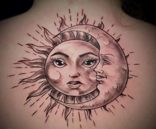 bohemian sun and moon tattoo
