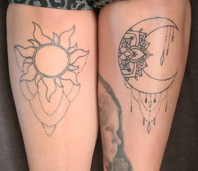 bohemian sun and moon tattoo