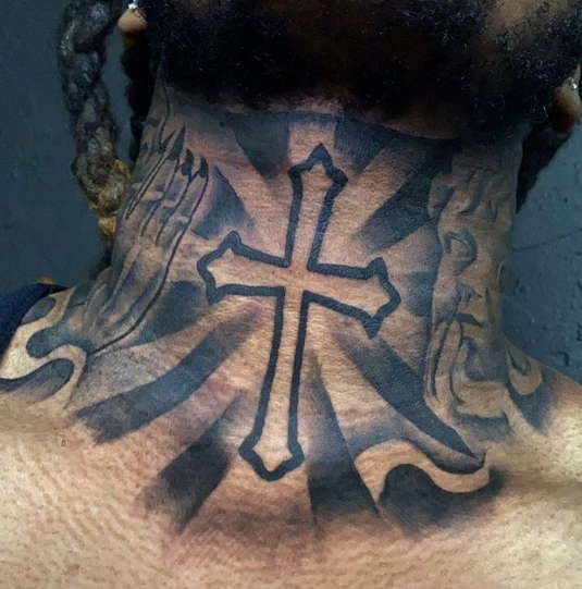 cross neck tattoos for men