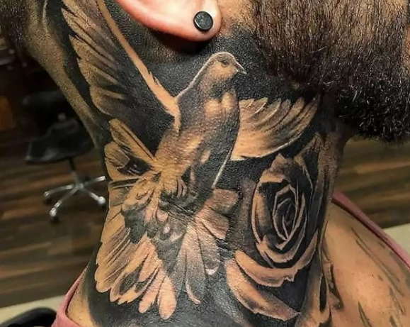 dove neck tattoos for men