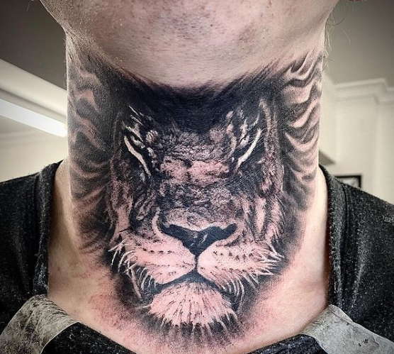 lion neck tattoos for men