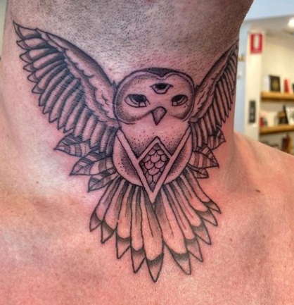 owl neck tattoos for men