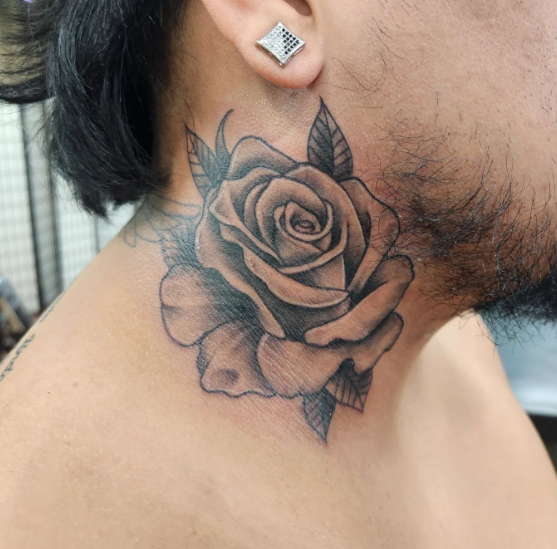 rose neck tattoos for men